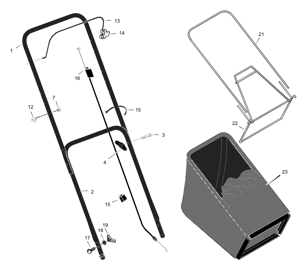 Handle And Bag Assembly Diagram and Parts List for 223230X683A 2001 Briggs and Stratton Lawn Mower